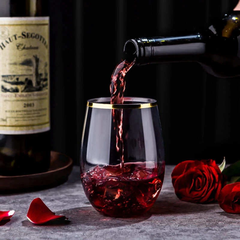 Disposable Stemless Wine Glasses, Plastic Wine Cups, Whiskey Cocktail Glasses, Clear Drinking Glasses for-A07G