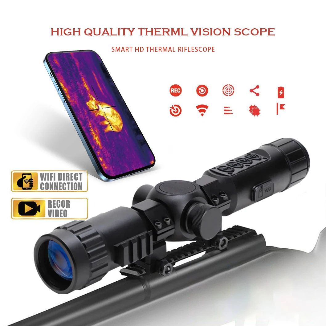 Hd 2-10X Thermal Scope For Hunting With Ranging Video Rec Wifi Optic Zoom Support OEM Thermal Device Sight Thermal Imager Scope