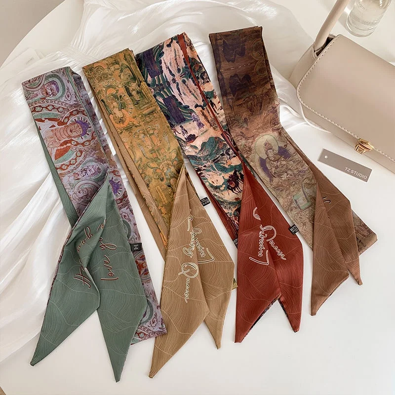 160cm Retro Double-sided Silk Hair Scarf Ribbon Hairband Neckerchief Bow Ties Cravats Bag Handle Decoration Hair Accessioriess