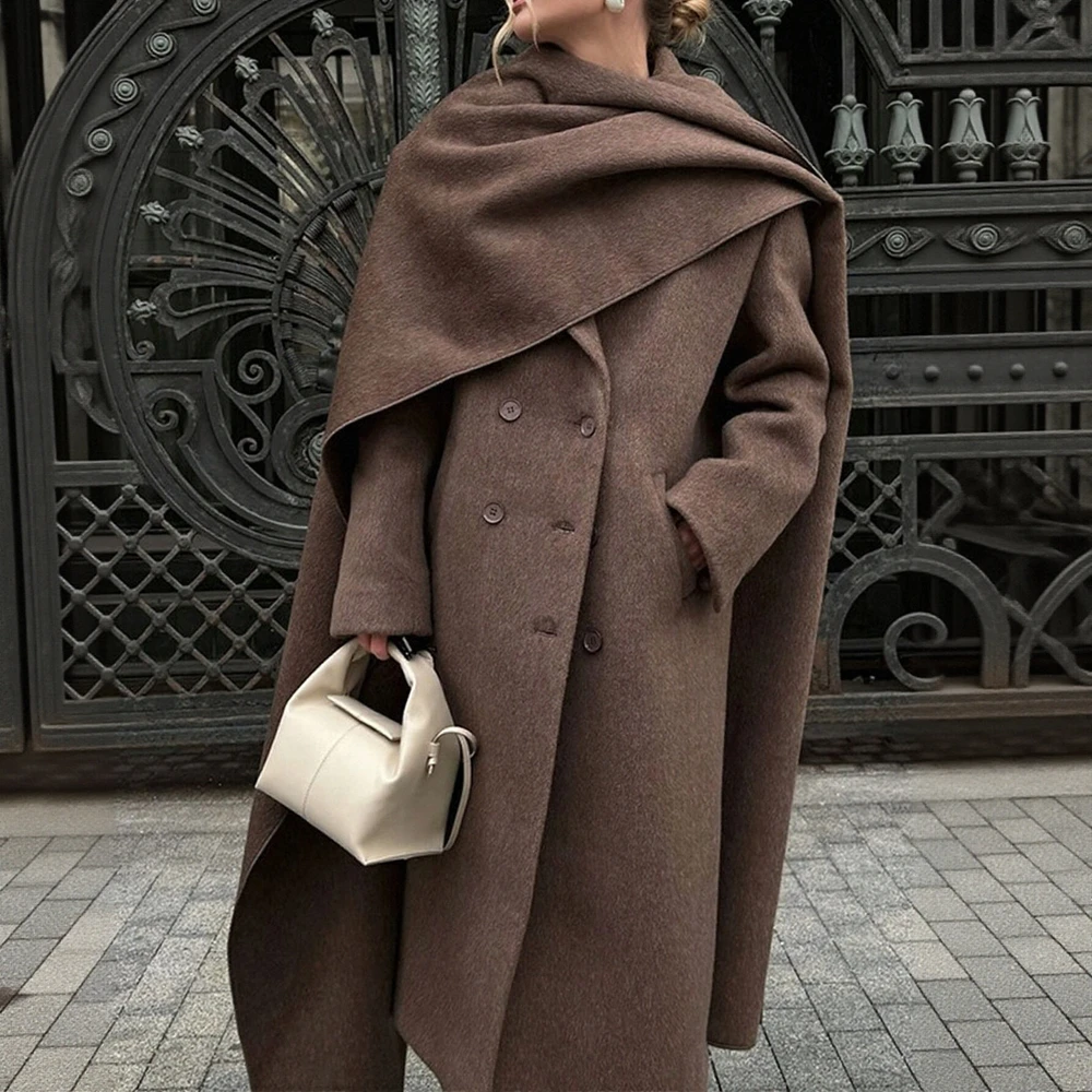 

Fashionable Women's Long Woolen Coat Scarf Collar Extended Autumn Winter New Style Ladies' Coat