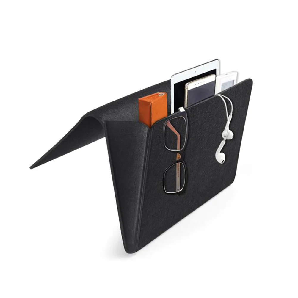 

2pcs Felt Storage Bags Bedside Hanging Storage Pouch Sundries Organizer (Black, without Outside Pocket)