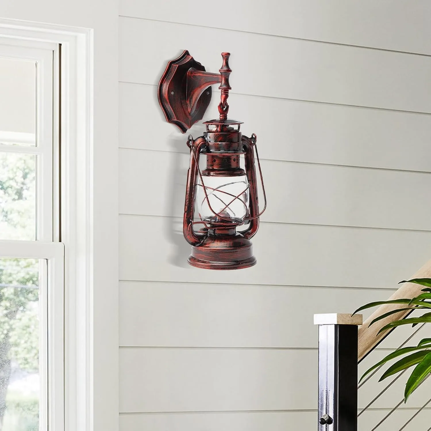 レトロアンティークヴィンテージ素朴な壁取り付け用燭台、ガラス製室内照明器具付き照明ランタン、キャビン装飾ランプシェード