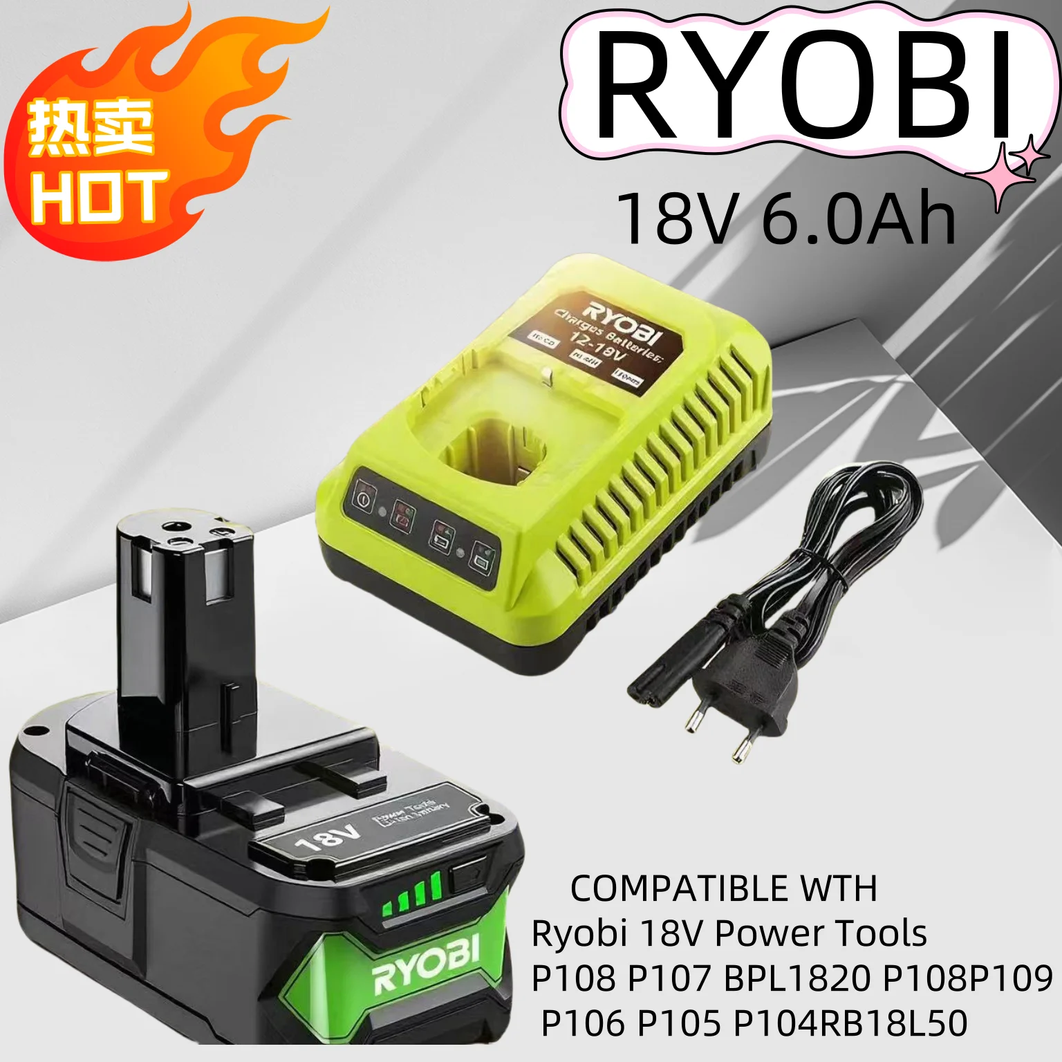 

New RYOBI 18V ONE+6.0Ah lithium-ion high-performance battery, P104 P107 RB18L50 RB18L20 suitable for all ONE+series power tools