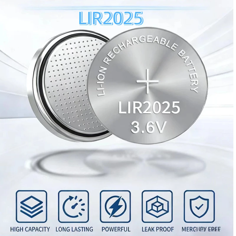 

3.6V LIR2025 Rechargeable Lithium Battery Replacement for CR2025 for Car Remote Watch Camera Calculator Clock