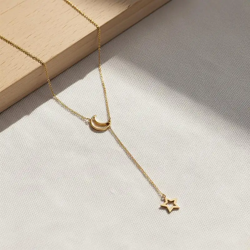 Unique Moon Star Pendant Choker Necklace Luxury Minimalist Design Jewelry for Women Valentine's Day Gift Party