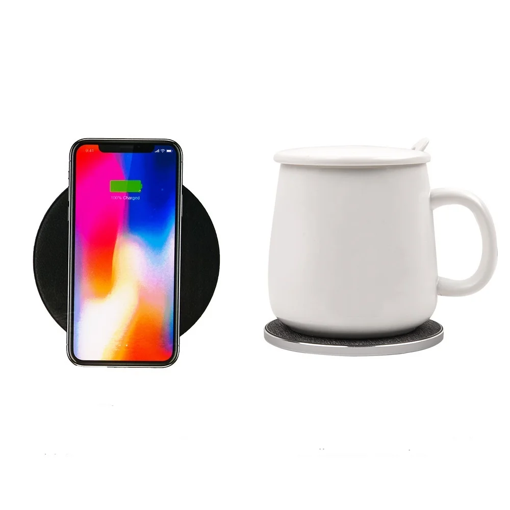 

2 in 1 Intelligent Smart Cup Warmer Wireless Self Heated Thermal Coffee Mug Warmer with Wireless Charger