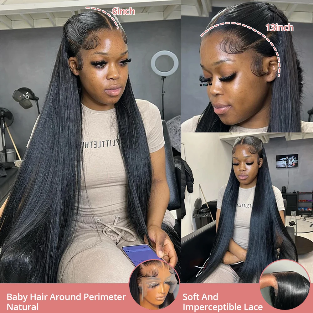40 pulgadas hueso recto 13x4 Hd transparente peluca con malla Frontal cabello humano 250 densidad brasileño pelucas frontales de encaje prearrancadas para mujeres