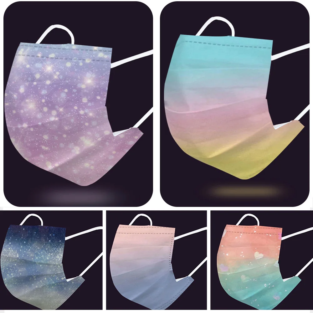 

Gradient Starry Color Disposable Print Mouth Masks Fashion Women Trend 3Ply Protective Face Shield Mask Adult Mascarillas Ninos