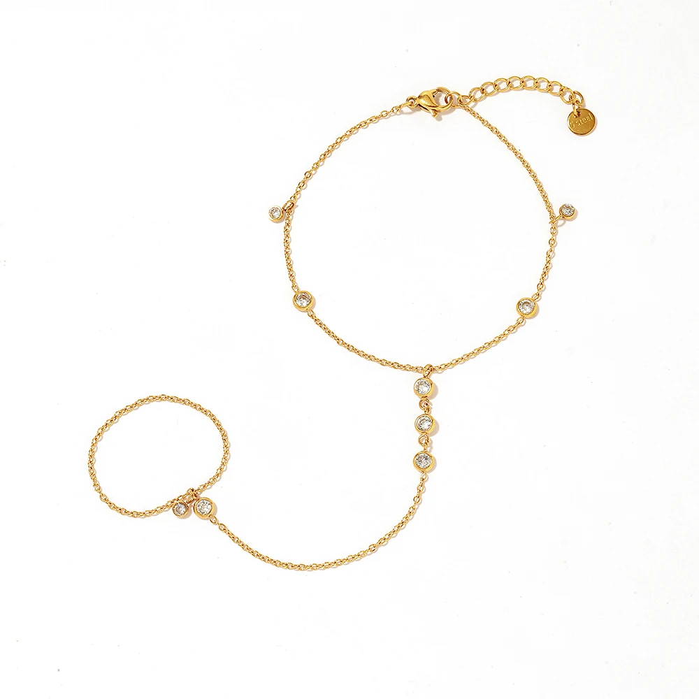 MsKyra สร้อยข้อมือสแตนเลสชุบทอง 18k สีเพทายโซ่นิ้วกันน้ําสร้อยข้อมือทุกวันสําหรับผู้หญิงของขวัญพรีเมี่ยม