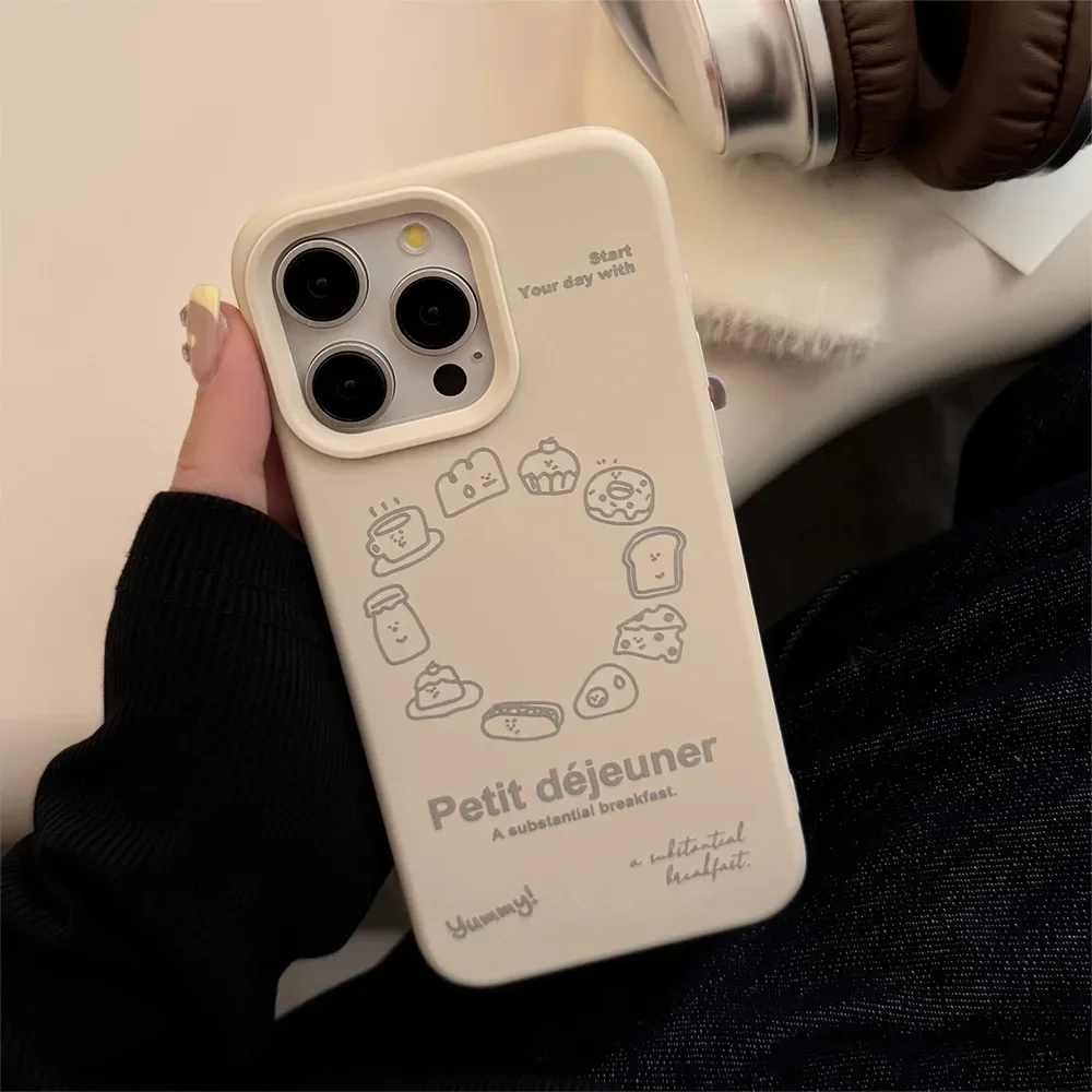 Korean Ins Style Cream Bread Ring Phone Case for IPhone16 15 14 12 13 11 Pro ProMax Plus X XR Shockproof Phone Cover