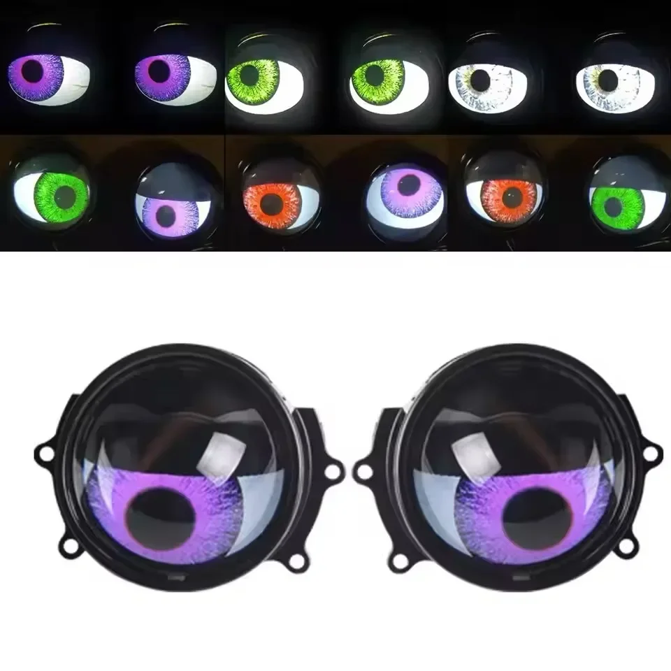 3 Inch Headlight Lens Dynamic Demon Eyes Universal for Car Mototorcycle with WIFI Control Animation Modes Auto Accessory Kit