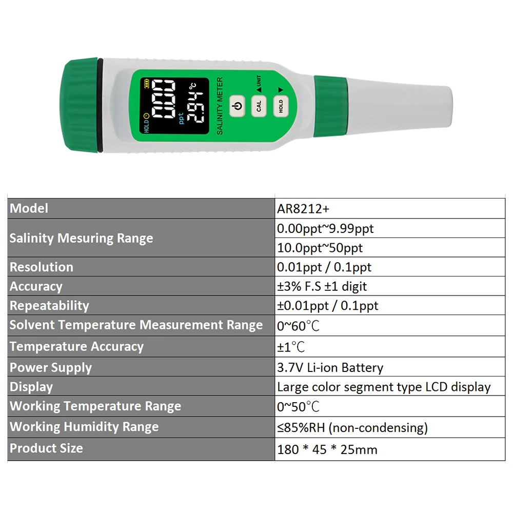 AR8212+Digital Salinity Meter Backlight 0.00ppt-9.99ppt 10.0ppt-50ppt Seawater Pool Aquarium Electronic Waterproof Refractometer