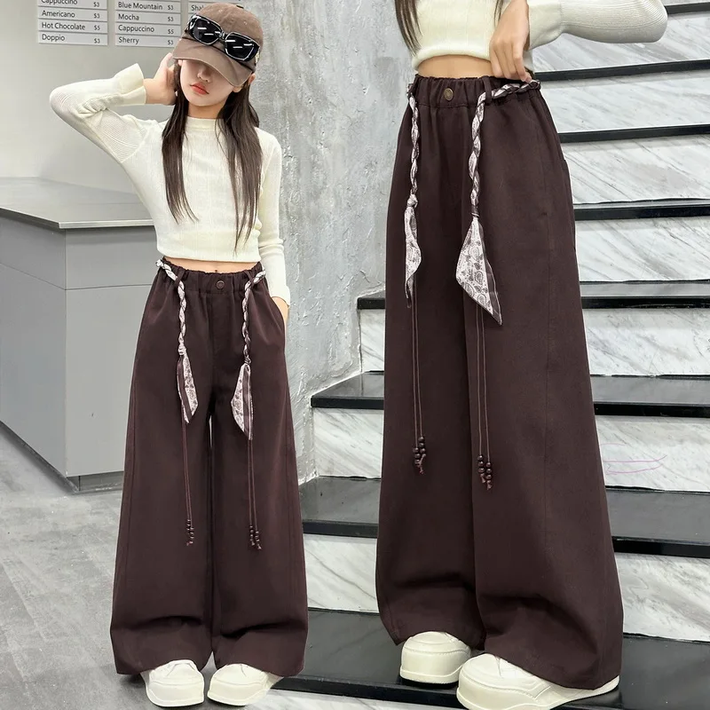 Girls Summer Thin Casual Cargo Pants New 2026 School Uniform Trousers for Junior High School Students Printed Straight Sweatpant