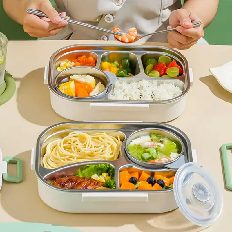 Panda Stainless Steel Thermal Lunch Box for Adults And Kids with Cutlery Set Microwave Safe 4/5 Grids for School Picnic