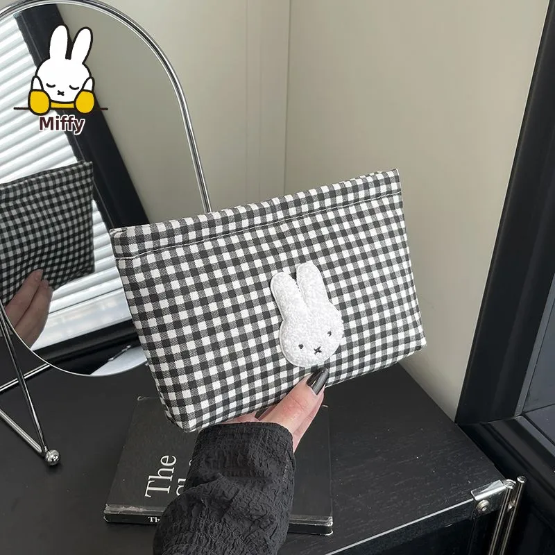 Kawaii Miffy Makeup Bag Polka Dot Miffy Rabbit with Cute Handle Makeup Bag for Students Large Capacity Storage Bag