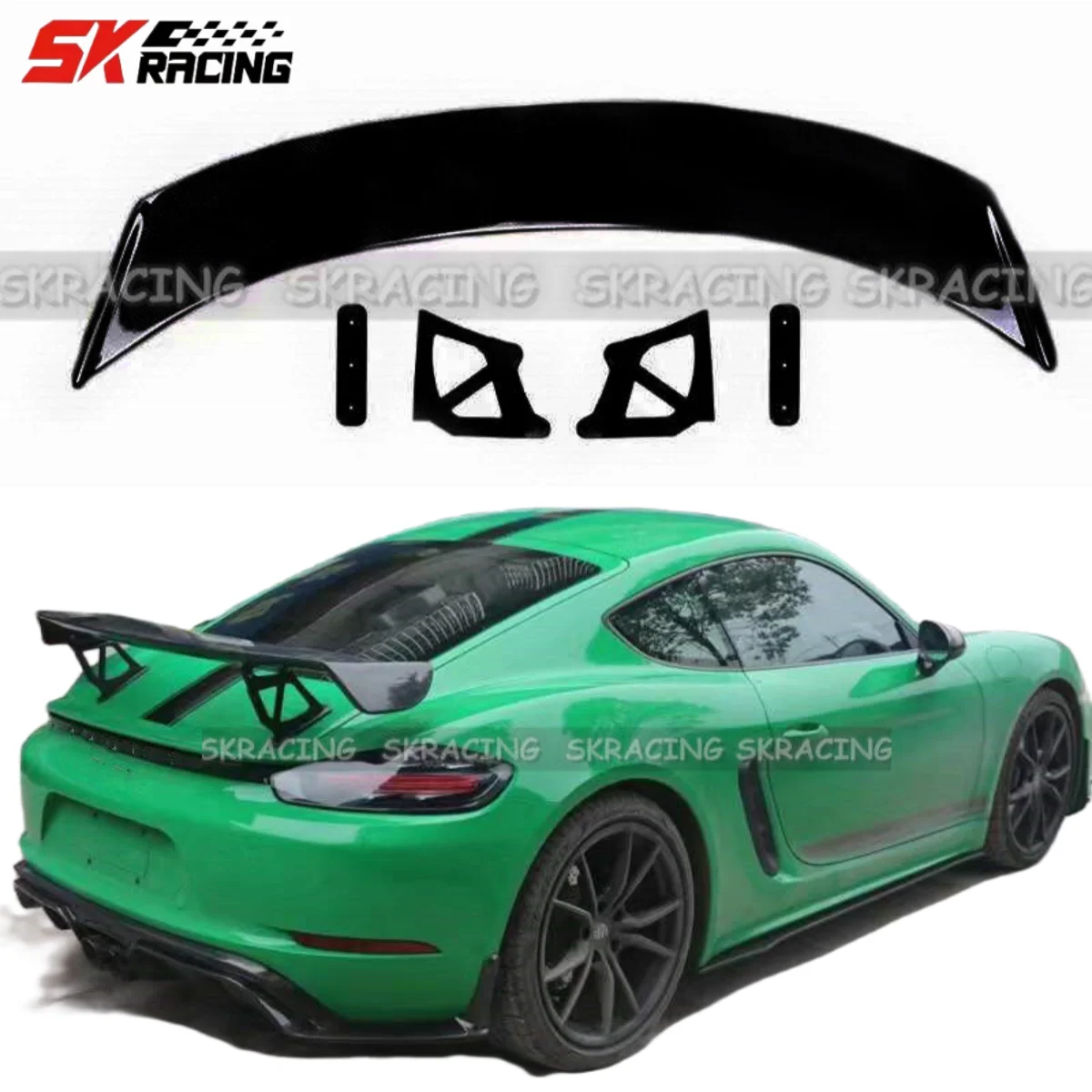 Glossy Black FRP / Real Carbon Fiber Rear Spoiler Wing For Porsche 718 981 987 Boxter Cayman GT4 Style  Trunk Spoilers Wings