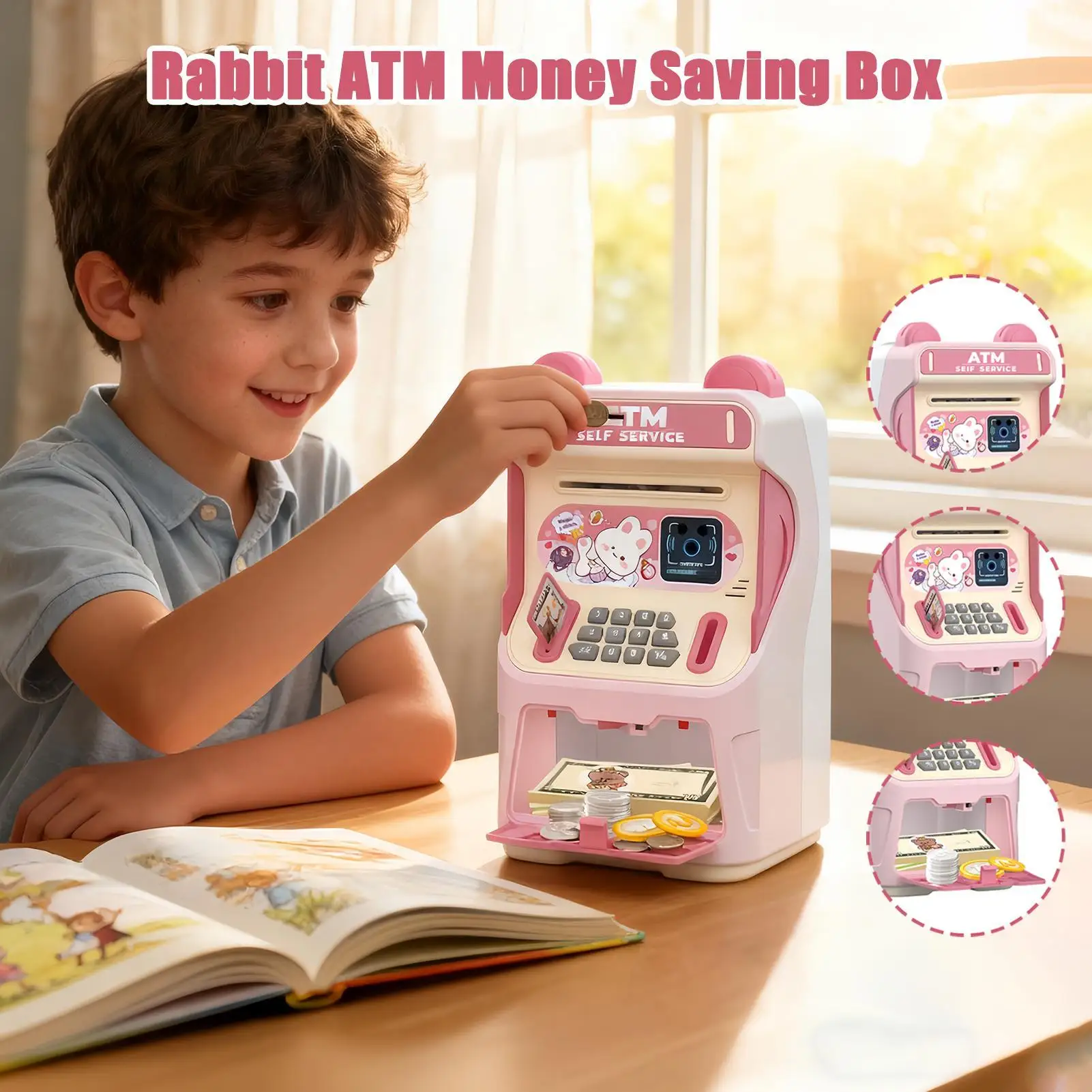 Jouets éducatifs de banque ATM avec reconnaissance faciale, fente pour carte simulée, banque ATM automatique à rouler l'argent pour garçons et filles, maison