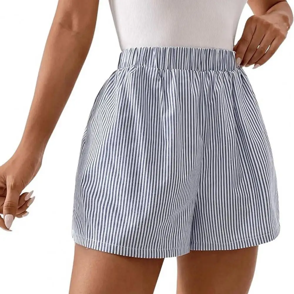 

Women Beach Shorts Striped Print High Waist Pajama Shorts for Women Summer Beachwear Sleepwear Elastic Waist Shorts for Ladies