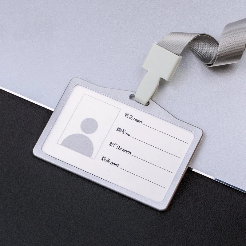 Horizontal Style Aluminum Alloy ID Card Holder with Lanyard Neck for Women and Men Business Work Card Holders