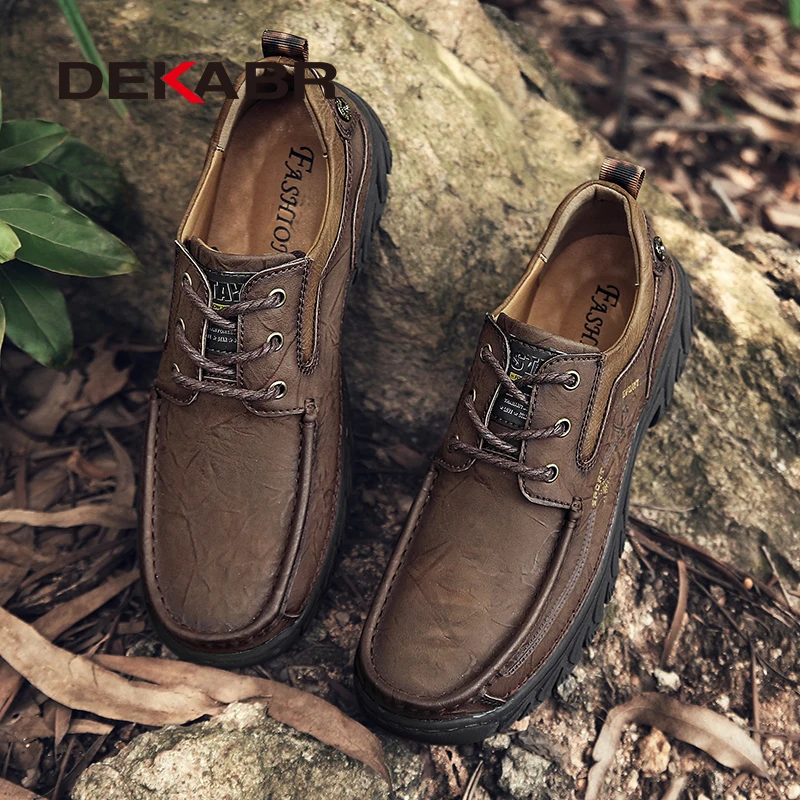 DEKABR Handmade Men Oxford Shoes Retro Leisure Genuine Leather Casual Flat Shoes Brand Non-slip Dress Shoes Vintage Tooling