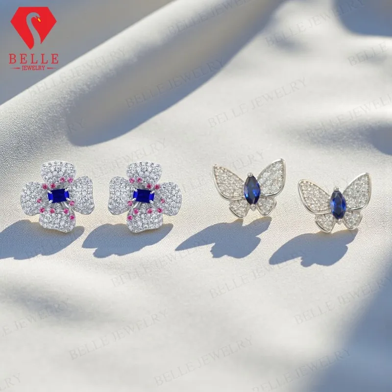 حلق على شكل فراشة زهرة 0.6-1 قيراط مع الزمرد/الماركيز روبي/الياقوت/كولومبيا/بادبارادشا لمناسبات غير رسمية لطيفة للنساء