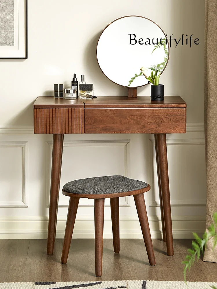N19 Nordic Minimalism Solid Wood Dresser North American Light Luxury Black Walnut Bedroom Small Apartment Makeup Table