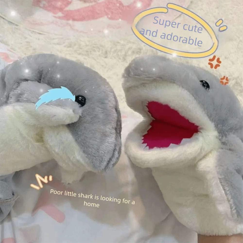 Marionnette à main requin rose gris, dessin animé, conte d'histoires, jeu éducatif et imaginatif, éducation précoce, marionnette d'histoire pour les doigts