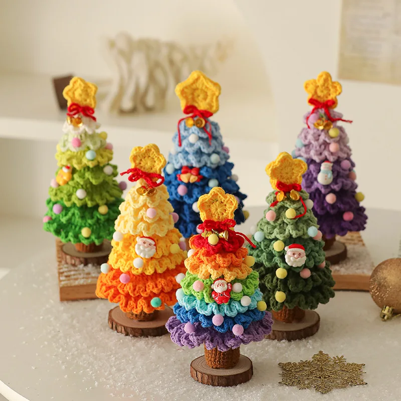 Crochet Christmas Tree Finished Hand-knitted Plant Wool Woven Christmas Decoration 2025 Desktop 7layer Xmas Tree New Year Gift