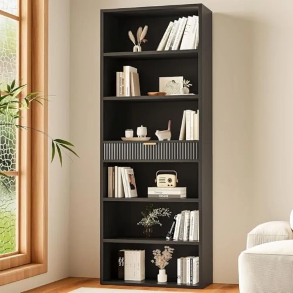 7-Tier Bookshelf with Storage, 72" Tall Bookcase with Drawer, Display Book Shelf Book Organizer with Anti-tip Device