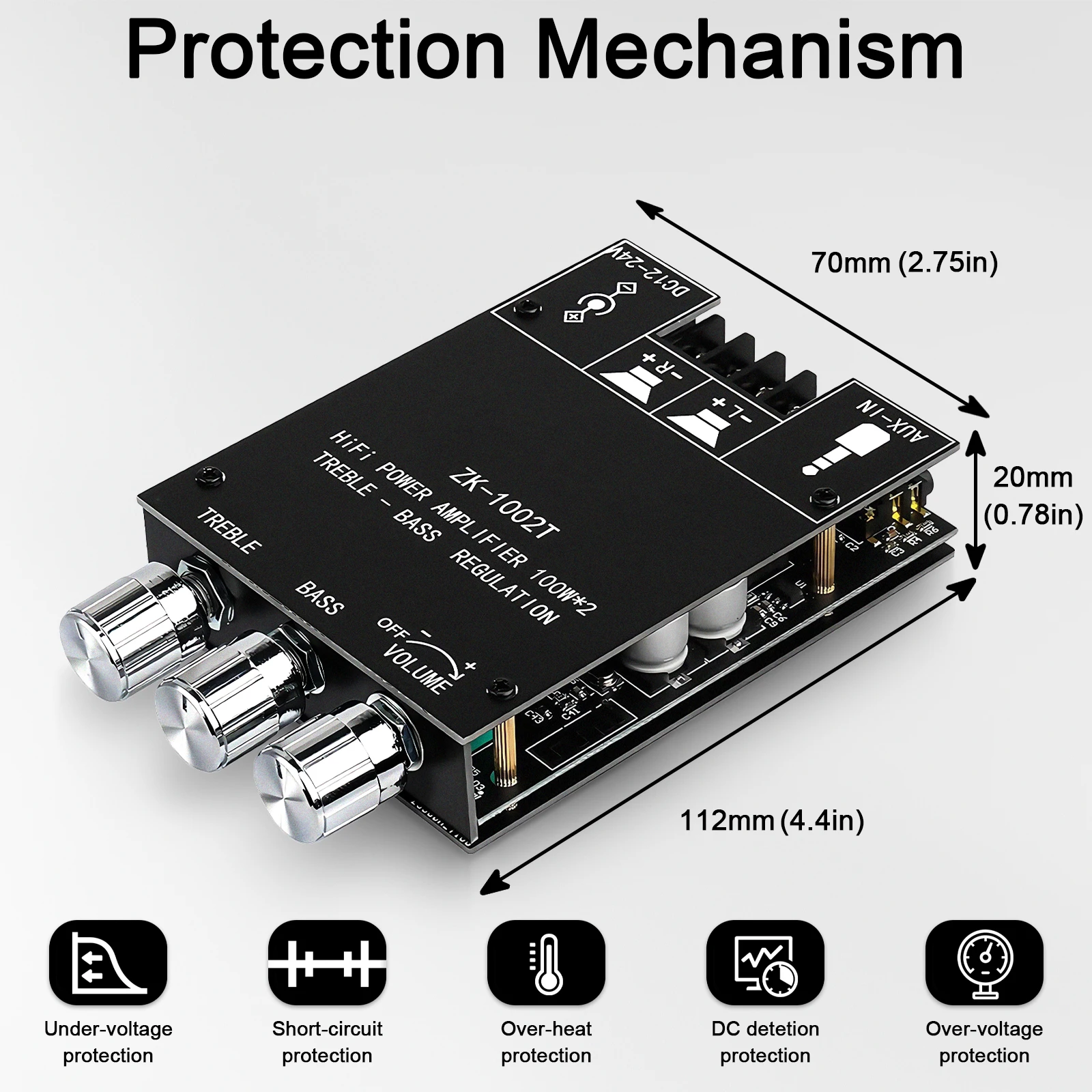 200W ZK-1002T 2.0 Channel HIFI ซับวูฟเฟอร์เครื่องขยายเสียงดิจิตอล AUX BT5.0 โมดูลเสียงสเตอริโอเครื่องขยายเสียงสําหรับ Home Woopker