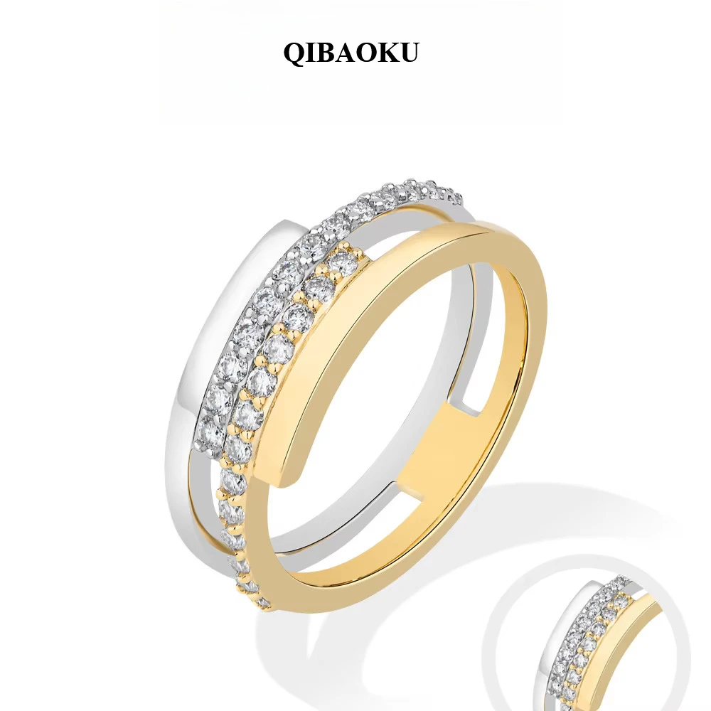 QIBAOKU Hot Two Tone Gold Spinner Moissanite Ring for Women Men S925 Sterling Silver Rings Jewelry Perfect Birthday Gifts 2026
