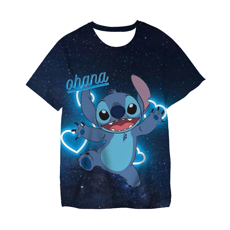 Girls Disney Stitch T Shirts Summer Boy Casual Short Sleeve Cute Cartoon Children's Soft Clothes Kawaii T-shirt Kids' Loose Tees