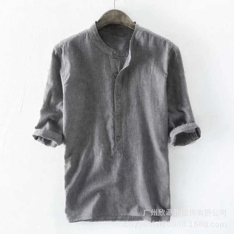 2026 New Men's Solid Color Pullover Sleeved Casual Shirt in The Youth Hot Sell Simple Men's Hawaii Outdoor Holiday Shirt M-3XL