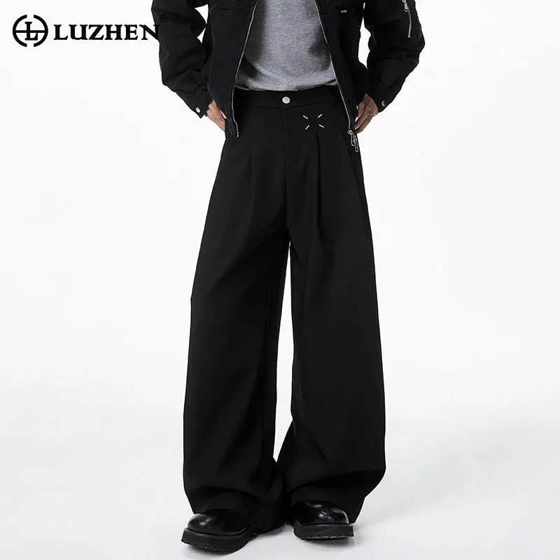 LUZHEN 2025 New Fashion Original Elegant Wide Leg Casual Pants Men's Handsome High Quality Solid Color Trousers Clothes JY3124