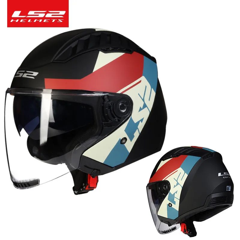 LS2 OF600 Open Face Motorcycle Helmet Dual Lens Anti UV Windproof 3C ECE Certified Adult Men Women Summer All Season Scooter