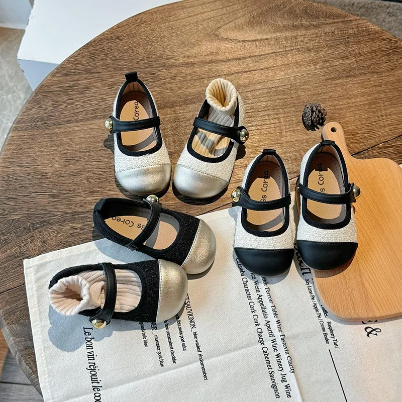 

Kids Flat Shoes Round Toes Elegant Girls Princess Casual Shoes Soft Sole 2025 Autumn New Children Leather Shoes Sweet MaryJanes