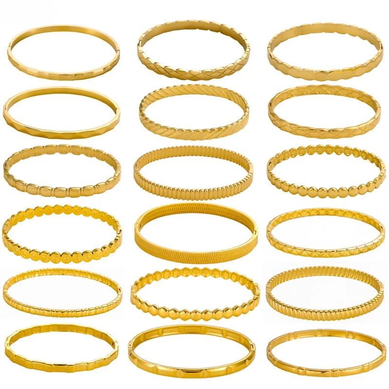 Gold Plated Bangle Bracelet Set for Women, Stackable Non Tarnish Stainless Steel Bangles, Trendy Stacking Bracelets Jewelry Gift