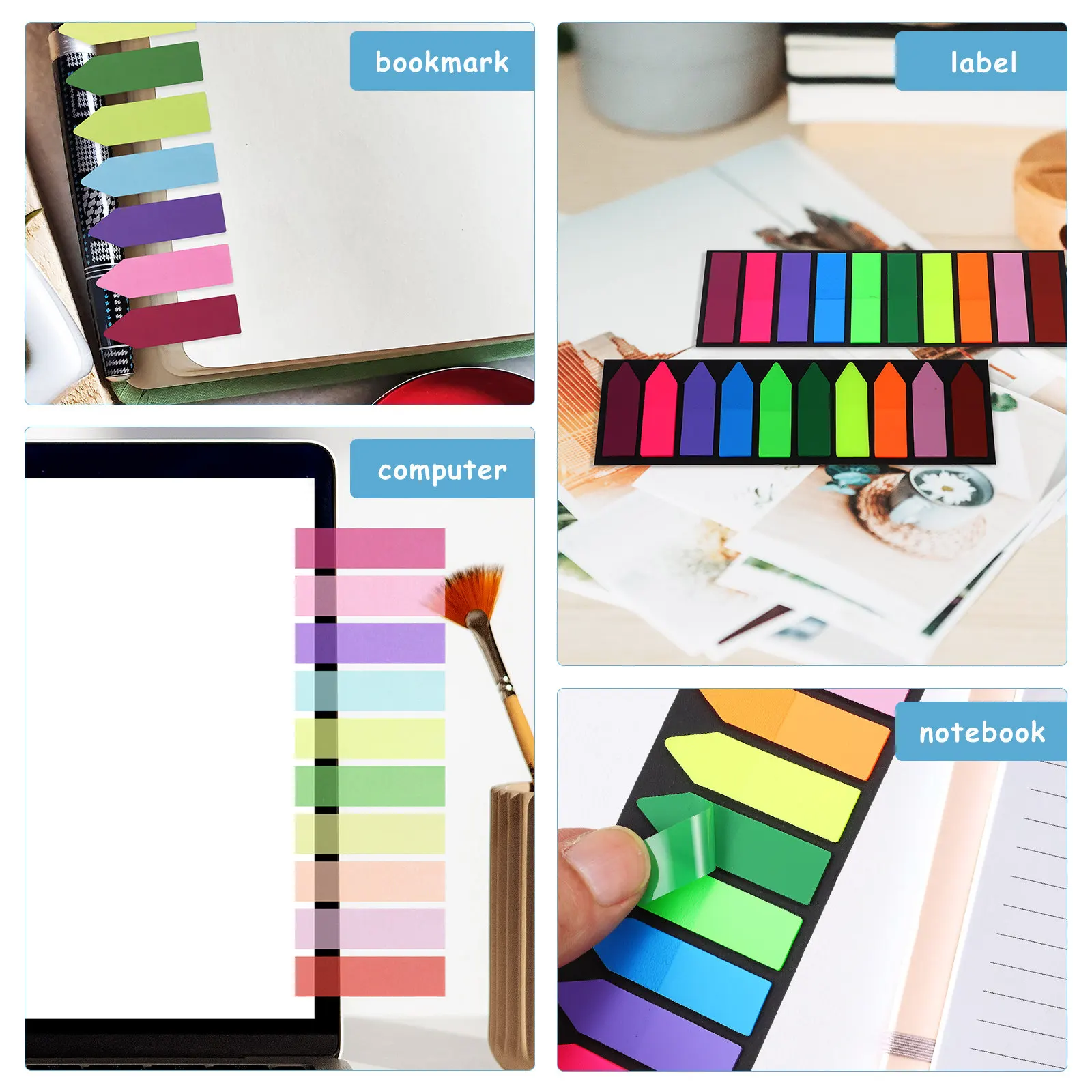 6Pack Fluorescent Note Pads Self Adhesive Multi Color Sticky Tabs Index Labels for Book Tabs Page Markers Reading Notes