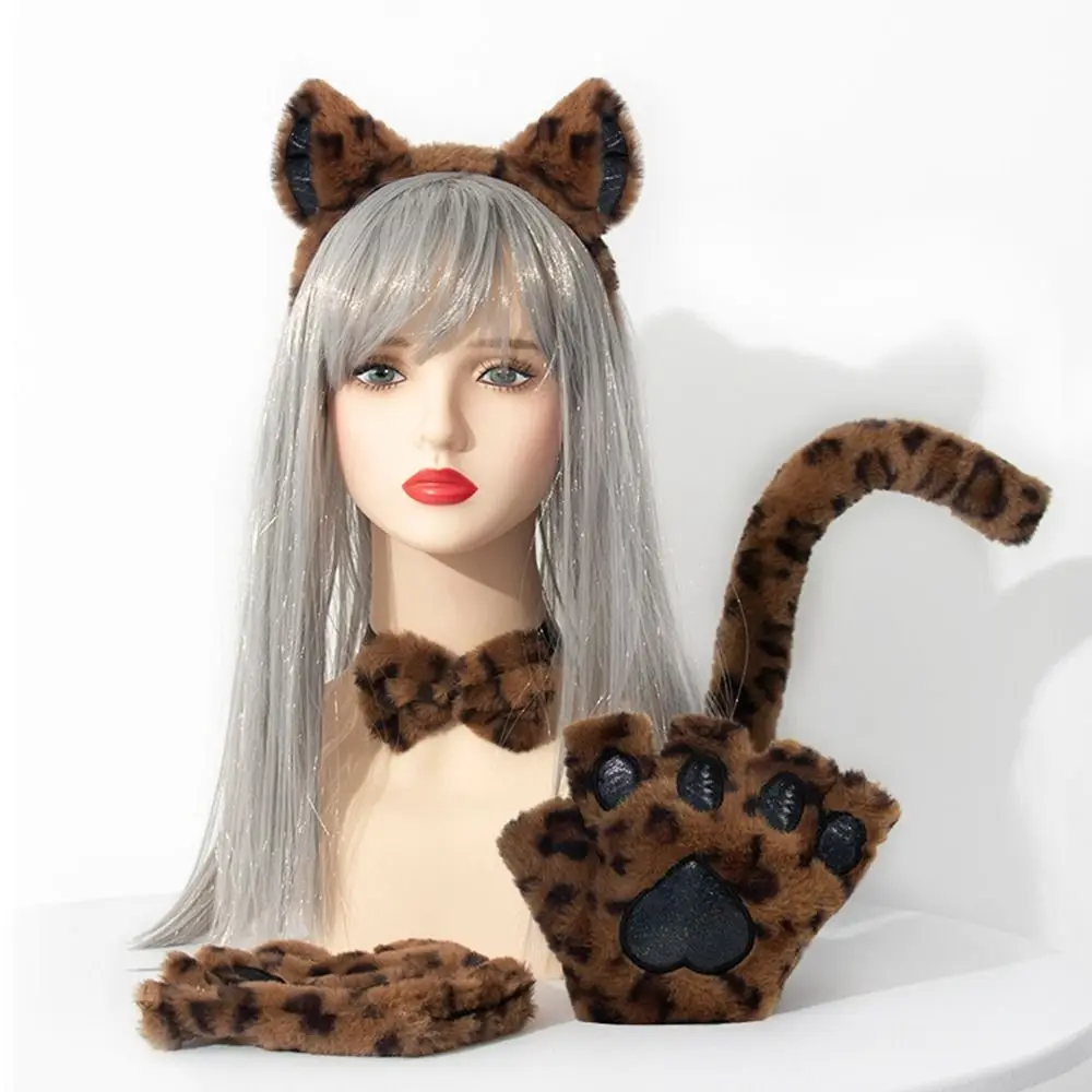 

Sweet Cat Woman Cat Ears Headband Set Jk Lolita Cosplay Headwear Cat Paw Gloves Plush Hair Band Halloween Dress Up Makeup