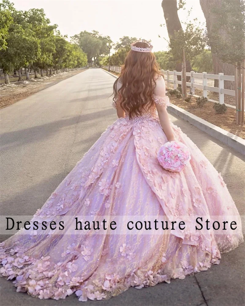 

New Arrival Pink Princess Ball Gowns Sequins 3D Flower Quinceanera Dresses Sweet 15 16 Birthday Party Dress Vestidos De 15 Años