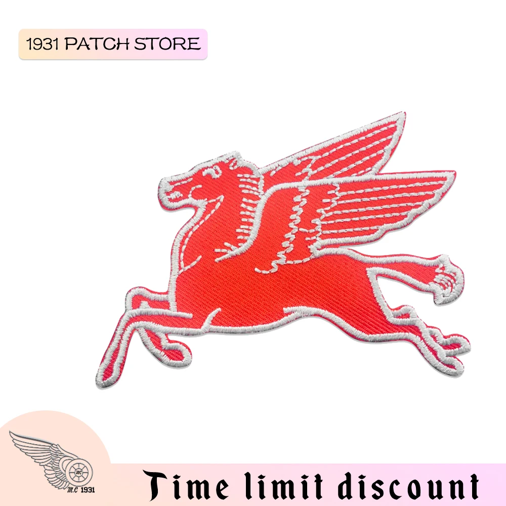 Flying Horse Embroidery Patches Iron on Patches Sewing on for Clothing Red Embroidered Apparel Accessories High Quality Divined