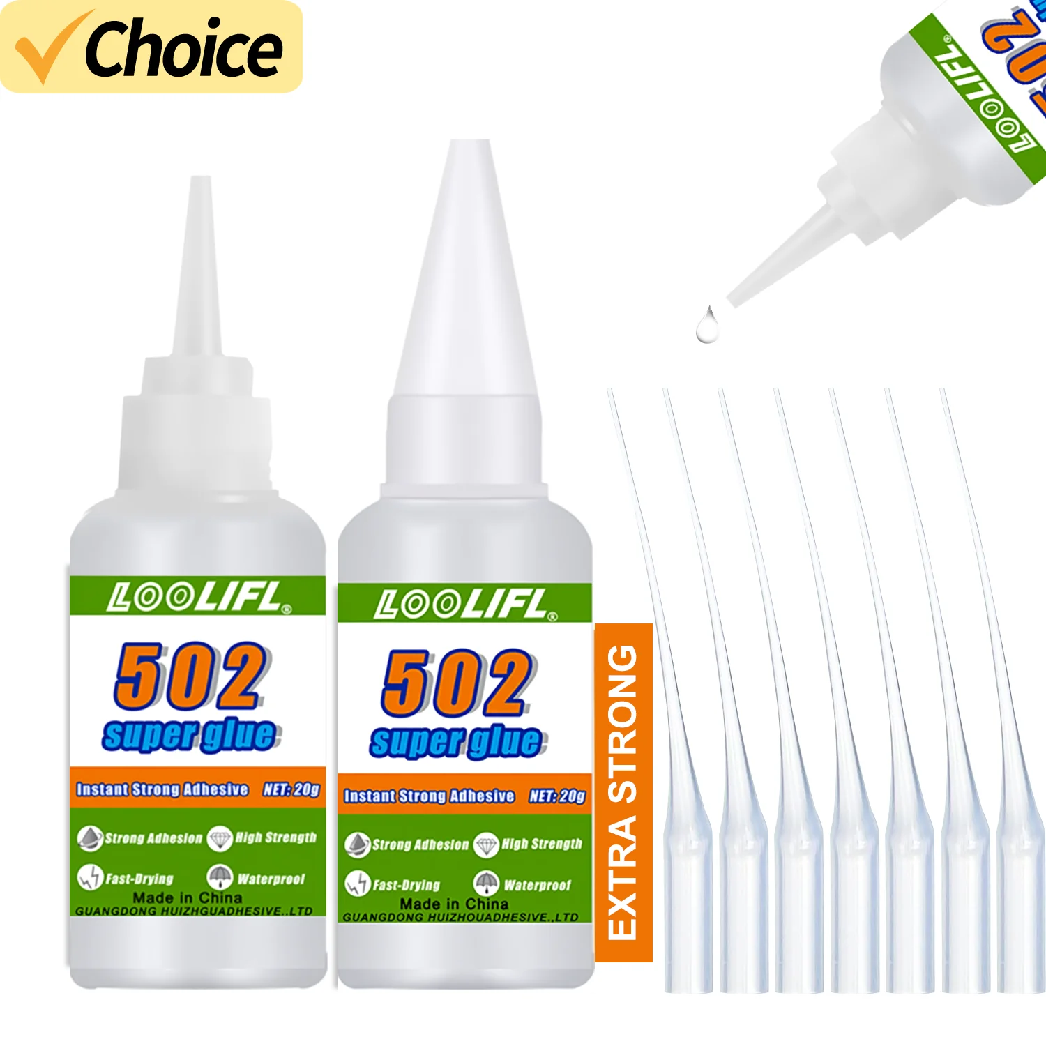Loolifl 1-5Pcs 502 Super Glue Extra Strong Instant Quick-Drying Cyanoacrylate Adhesive Leather Rubber Wood Metal Glass 20g