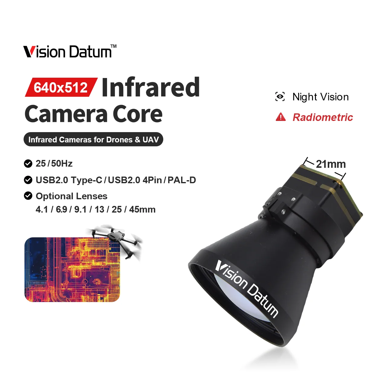 High Performance Uncooled LWIR Infrared 640x512 12μm 13mm 19mm Lens Analog Thermal Imaging Camera Module For Agriculture