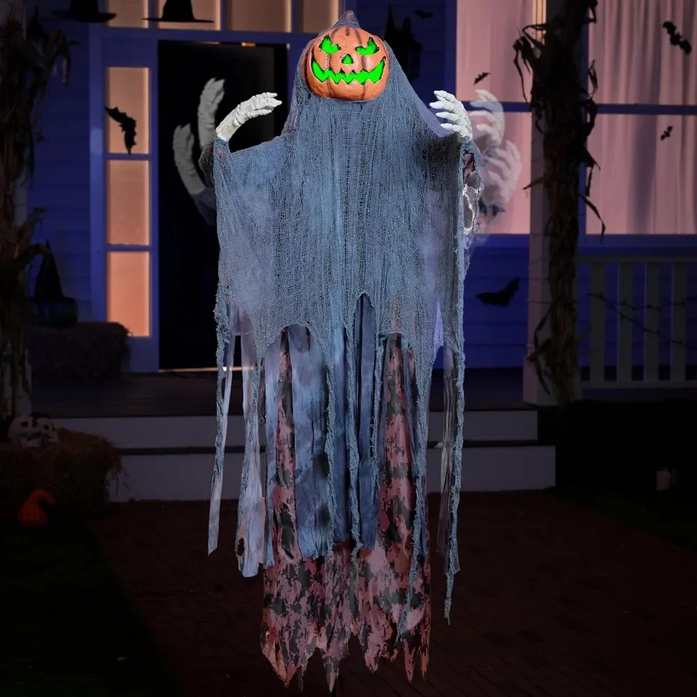 

67" Halloween Decorations Outdoor Life Size Animatronics Ghost Pumpkin Decor,Sound-Actived Halloween Party Decoration with Sound