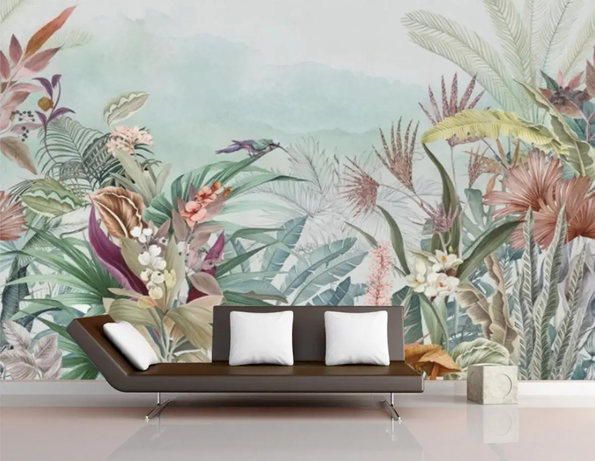 Customize murals of any size Nordic tropical plant banana leaf bedroom living room background wall decoration 3d wallpaper