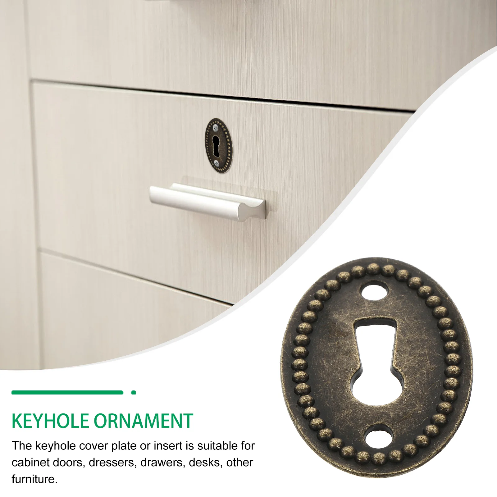 20 Pcs Key Drawer Trim Keyhole Plate Cover Insert Dressing Table Style Brass Finish Zinc Alloy Oval