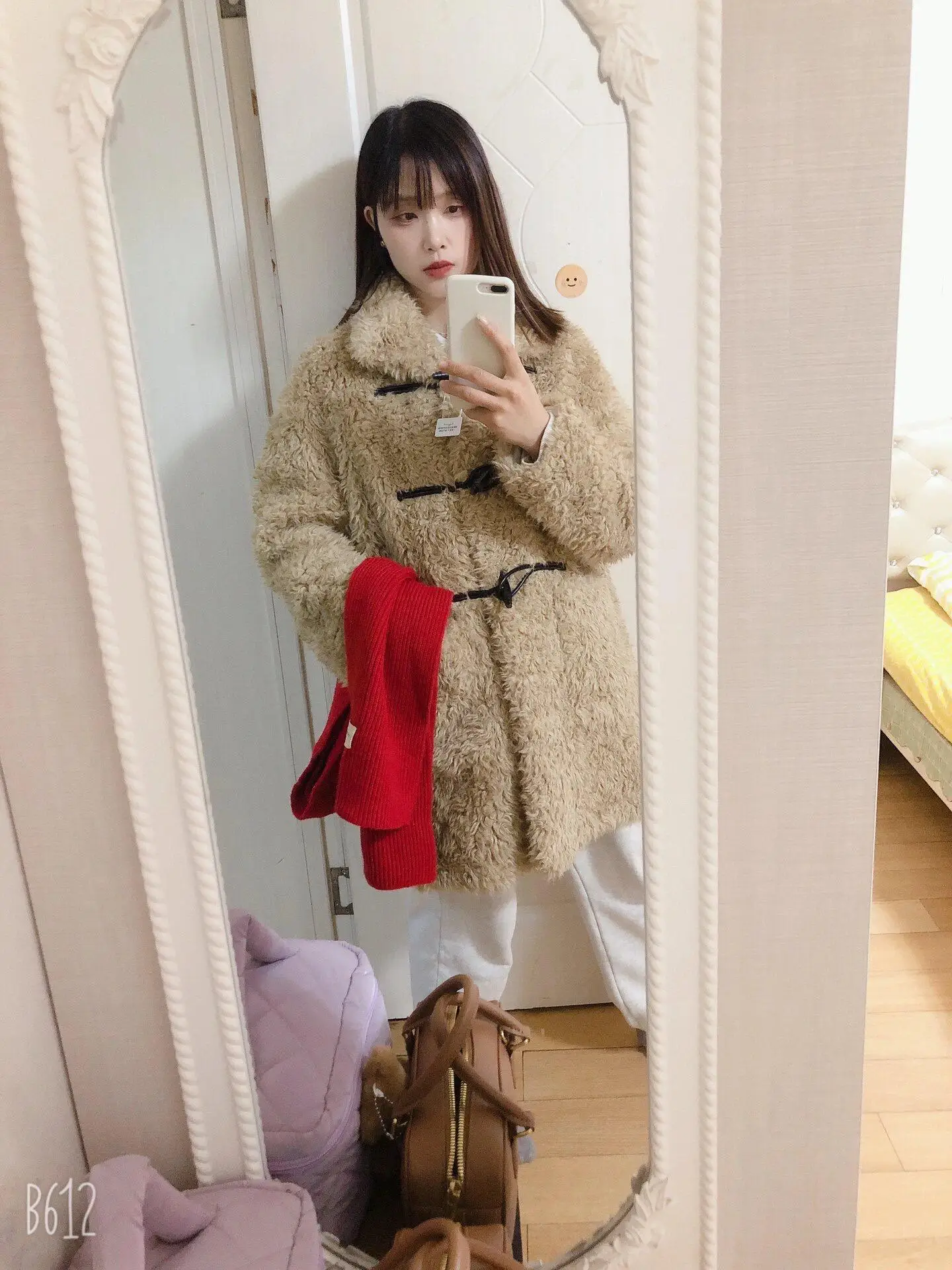 HEYGIRL jaket kardigan kulit sapi Teddy Pupu Chao, mantel wol domba imitasi longgar hangat tanduk sapi lingkaran kulit sapi