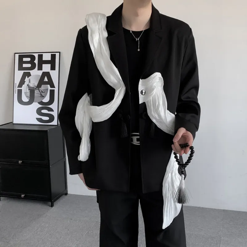 

Мужской повседневный пиджак на весну-осень с подплечниками, свободного кроя, из полиэстера, с воротником-стойкой, для свадьбы