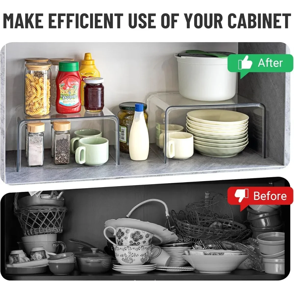 Organizador de gabinete, 2 para organizadores y almacenamiento de cocina, estante de exhibición para despensa, decoración de habitación, estantes organizadores de escritorio para encimera