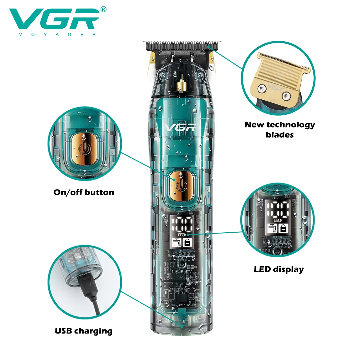 Original VGR Professional Hair Trimmer For Men Electric Beard Trimmer Rechargeable Hair Clipper Washable Haircut Barber Shop Kit